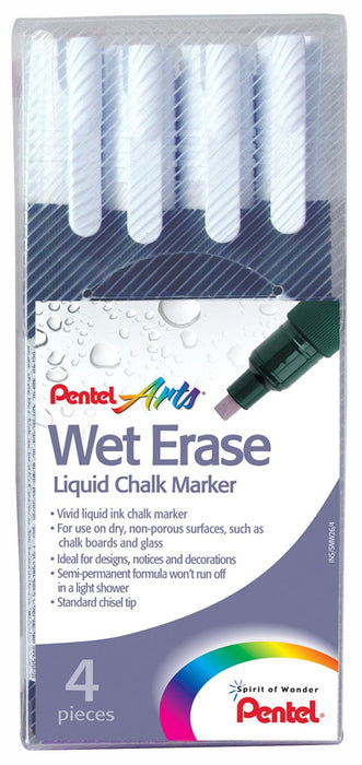 Best Value Pentel Arts Wet Erase Chalk Marker, Standard Chisel Tip, White Ink, 1 Pack of 4 Markers