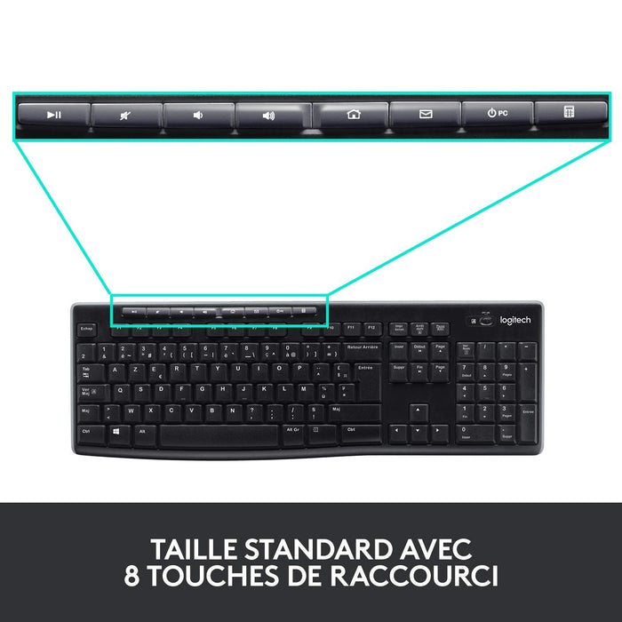 Best Value Logitech MK270 Wireless Keyboard and Mouse Combo for Windows, 2.4 GHz Wireless, Compact Wireless Mouse, 8 Multimedia & Shortcut Keys, 2-Year Battery Life, PC/Laptop, AZERTY French Layout - Black