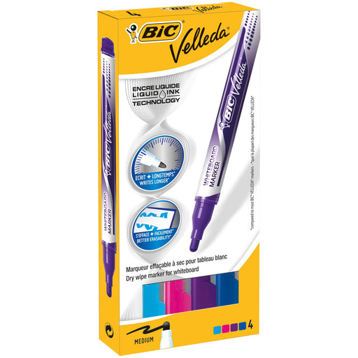 Best Value BIC Velleda Pocket Whiteboard Pens - Assorted Colours, Wallet of 4