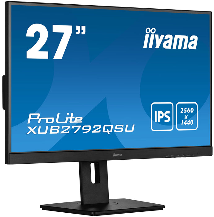 iiyama ProLite XUB2792QSU-B5 - LED monitor - 27" - 2560 x 1440 WQHD @ 75 Hz - IPS - 350 cd/m² - 1000:1 - 5 ms - HDMI, DVI, DisplayPort - speakers - matte black