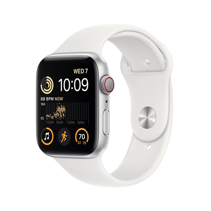 Apple Watch SE GPS + Cellular 44mm Silver Aluminium Case with White Sport Band - Regular