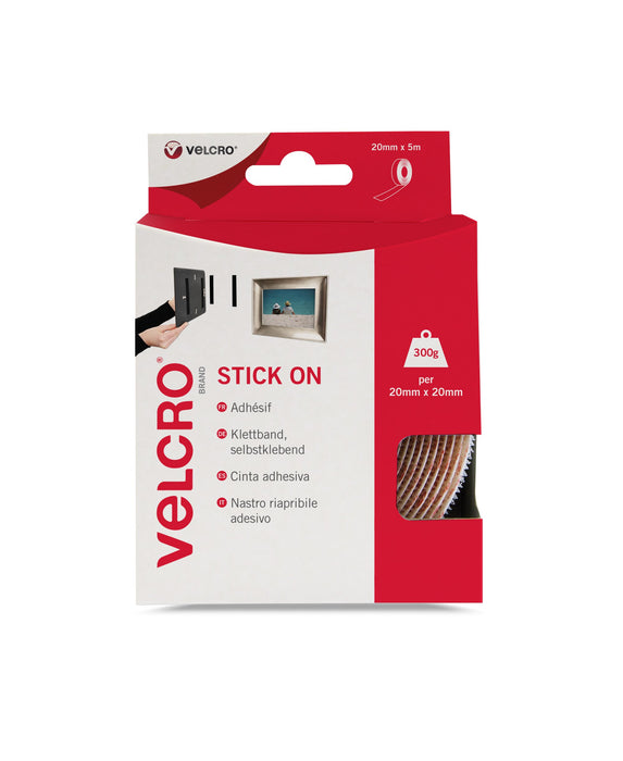 Best Value VELCRO Brand Stick On Tape, White, 20mm x 5m