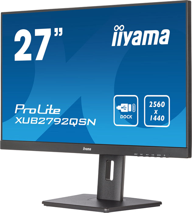 iiyama ProLite XUB2792QSN-B5 - LED monitor - 27" (23.5" viewable) - 2560 x 1440 WQHD @ 75 Hz - IPS - 350 cd/m² - 1000:1 - 4 ms - HDMI, DisplayPort, USB-C - speakers - matte black