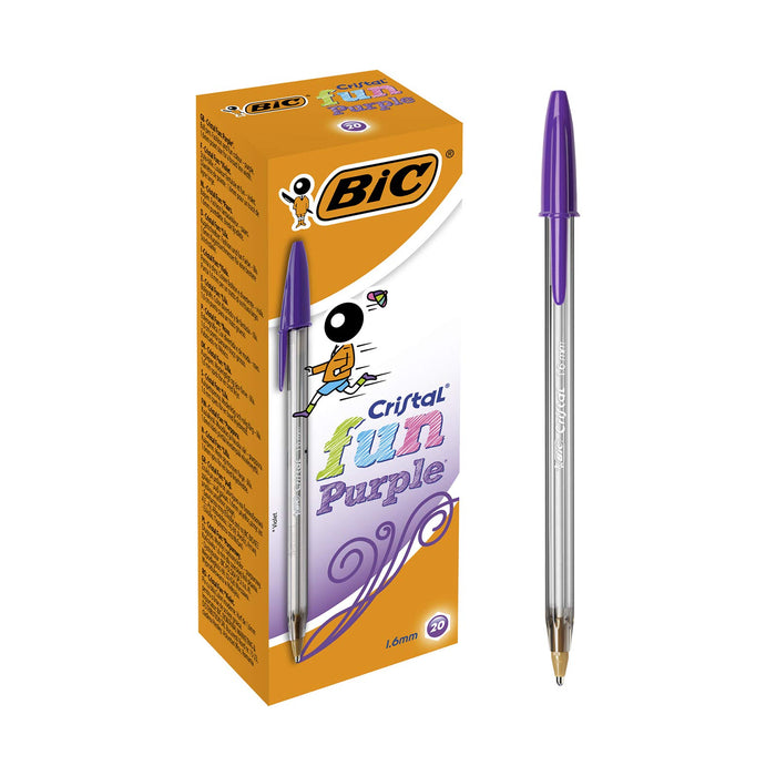 Best Value BIC Cristal Fun Ballpoint Pens Wide Point (1.6 mm) - Purple, Box of 20