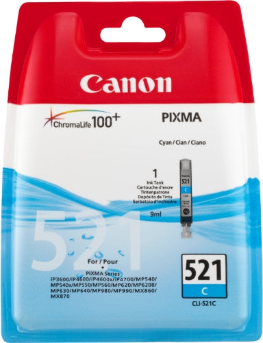 Canon CLI-521 C - 2934B001 - 1 x Cyan - Ink tank - For PIXMA iP3600,iP4700,MP540,MP550,MP560,MP620,MP630,MP640,MP980,MP990,MX860,MX870