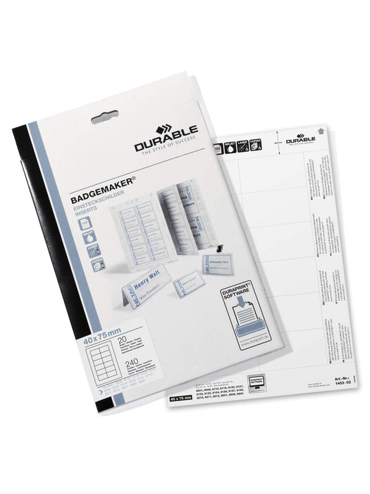 Best Value Durable Badgemaker insert sheets ,40x75mm ,White(240 inserts)