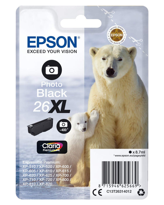 Best Value Epson Polar Bear 26 Ink Cartridge X-Large High Capacity, Photo Black, Genuine, Amazon Dash Replenishment Ready