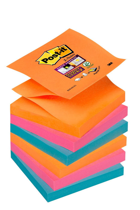 Best Value Post-it Super Sticky Pack of 6 Blocks 76 x 76 mm Orange / Pink / Blue