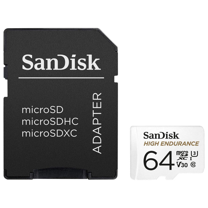 Best Value SanDisk High Endurance Video Monitoring Cards for Dashcams and Home Monitoring 64 GB MicroSDXC Card + SD Adapter, Up to 100 MB/s Read and 40 MB/s Write, Class 10, U3, V30, White