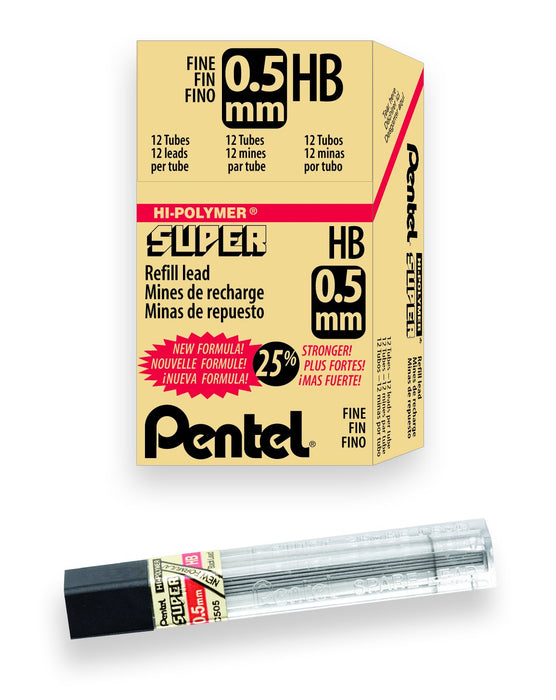 Best Value Pentel Refill Lead Extra-strong Hi-polymer in Tube of 12 x HB 0.5mm Ref C505-HB [12 Tubes]