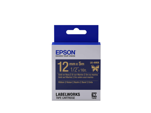 Epson LK-4HKK Gold on Navy Tape Satin Ribbon Label Cartridge 12mm x5m - C53S654002