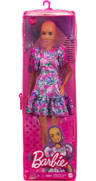 Barbie Fashionista - Floral Pink Dress with Puffed Sleeves Bald Doll NR150 //GYB03-9633