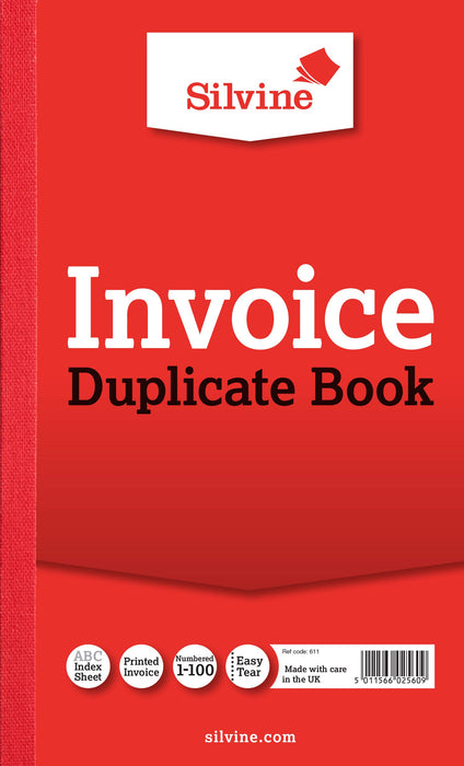 Best Value Silvine Duplicate Invoice Book - Numbered 1-100 with index sheet (210 x 127mm) [Pack of 6]