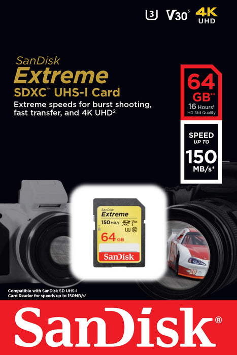 Best Value SanDisk Extreme 64GB SDXC Memory Card up to 150MB/s, Class 10, U3, V30