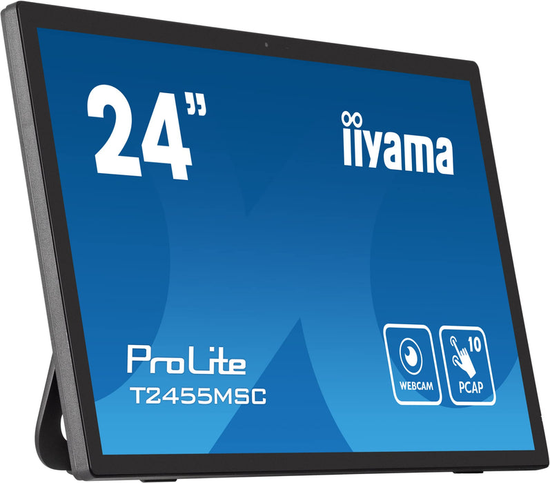 iiyama ProLite T2455MSC-B1 - LED monitor - 24" (23.8" viewable) - touchscreen - 1920 x 1080 Full HD (1080p) - IPS - 400 cd/m² - 1000:1 - 5 ms - HDMI, DisplayPort, USB - speakers - matte black