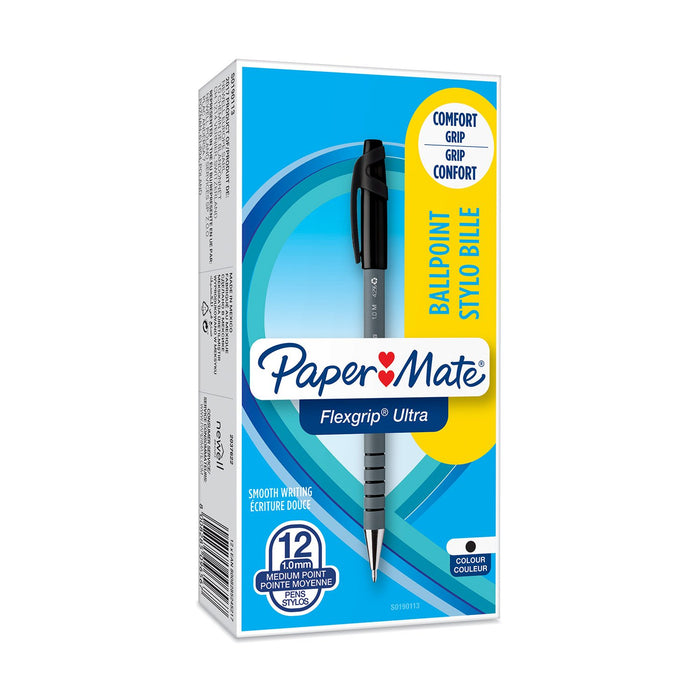 Best Value PaperMate Medium Point (1.0 mm) Flexgrip Ultra Capped Ballpoint Pen, Black, Box of 12