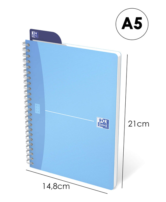 Best Value Oxford Office A5 Translucent Poly Cover Wirebound Notebook Narrow Ruled with Margin 180 Page including Repositionable Divider/Ruler, Assorted Colours, 5 Notebooks