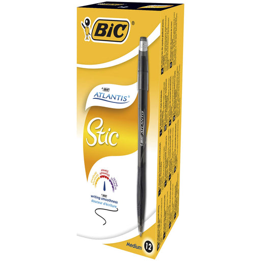 Best Value Bic Atlantis Stic Ballpoint Pen Medium Black Pack of 12