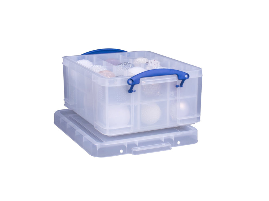 Best Value Really Useful Storage Box 21 Litre Storage Box with 2 Trays Clear