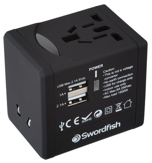 Best Value Swordfish 40249 VariPlug Dual USB Universal Travel Plug Adapter/Charger - Black