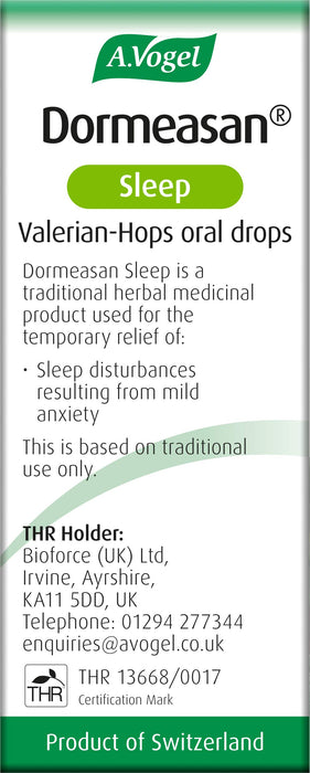 A.Vogel Dormeasan Sleep Valerian-Hops Oral Drops, Extracts of Fresh Valerian Root, Sleeping Aid (50ml)