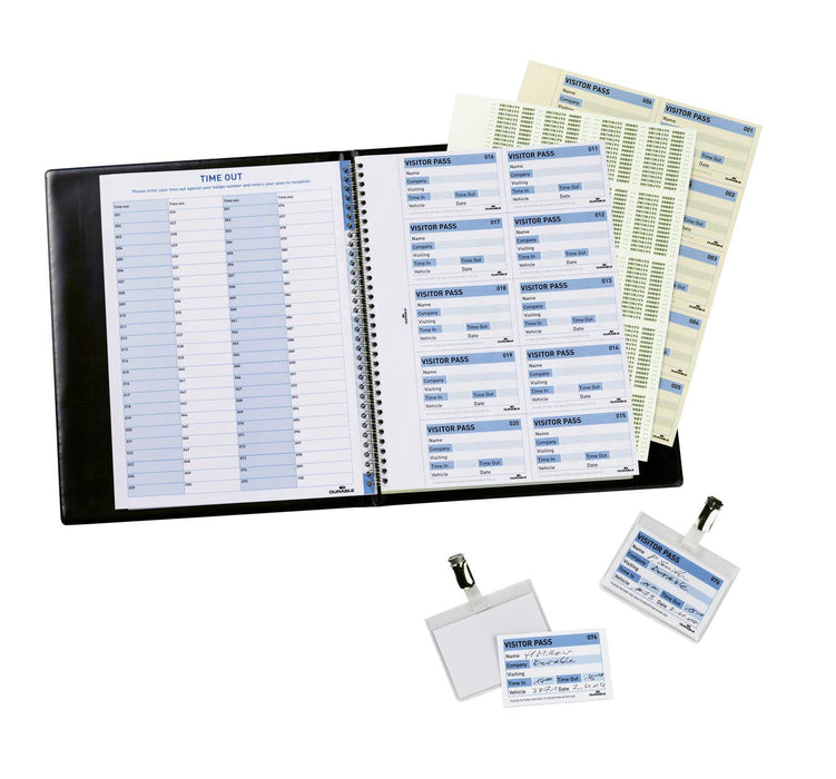 Best Value Durable 146365 Visitor Book 100, Leather Look Cover, 100 Perforated 90 x 60 mm Visitor Badge Inserts