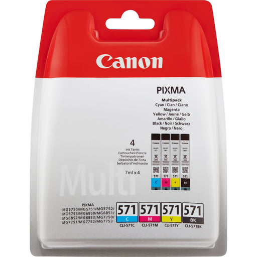 Canon CLI-571 C/M/Y/BK Multipack - 4-pack - 7 ml - black, yellow, cyan, magenta - original - blister with security - ink tank - for PIXMA TS5051, TS5053, TS5055, TS6050, TS6051, TS6052, TS8051, TS8052, TS9050, TS9055