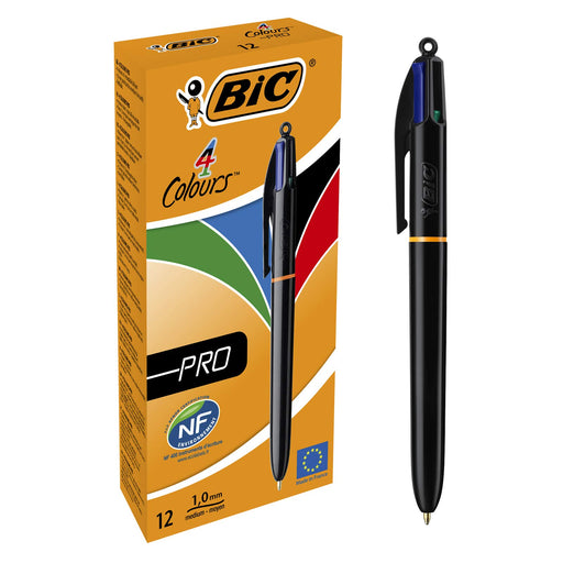 Best Value BIC 4 Colours Pro Retractable Ballpoint Pens, Multicolor, Box of 12