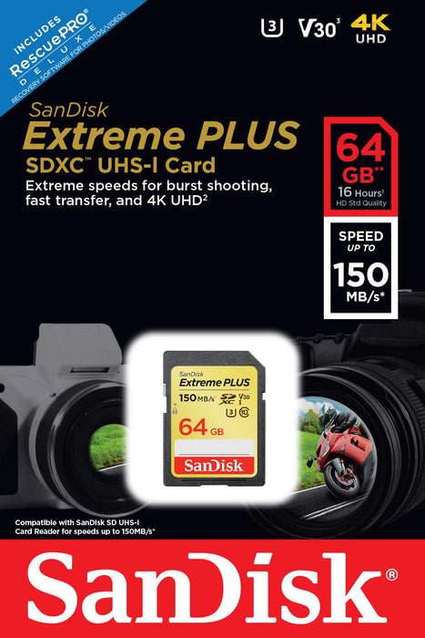 Best Value SanDisk Extreme PLUS 64GB SDXC Memory Card up to 150MB/s, Class 10, U3, V30