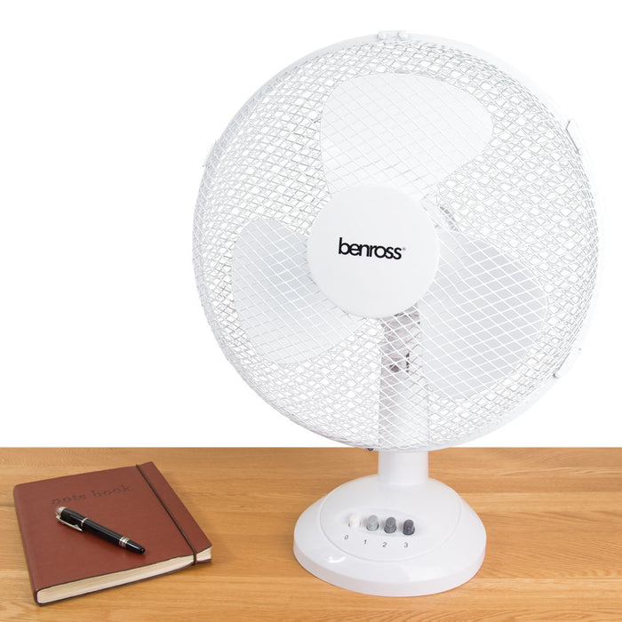 ValueX 12 Inch/305mm 3 Speed Tilting Oscillating Desk Fan White - 43920