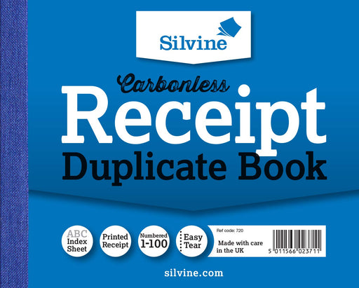 Best Value Silvine Carbonless Duplicate Receipt Book - Numbered 1-100 with index sheet (102 x 127mm) [Pack of 12]