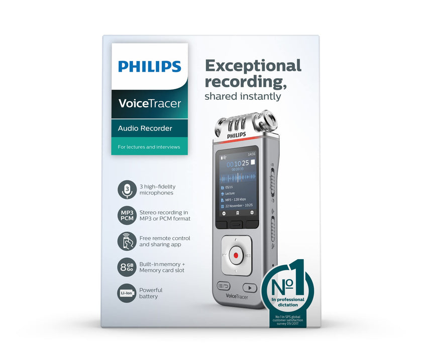 Philips Dictation DVT4110 VoiceTracer Audio Recorder 8GB Memory Chrome Silver