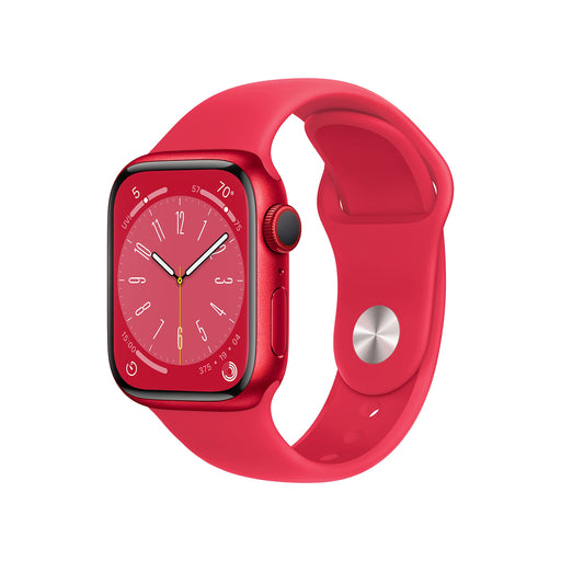 Apple Watch Series 8 (GPS + Cellular) - (PRODUCT) RED - 41 mm - red aluminium - smart watch with sport band - fluoroelastomer - red - band size: Regular - 32 GB - Wi-Fi, LTE, Bluetooth, UWB - 4G - 32 g