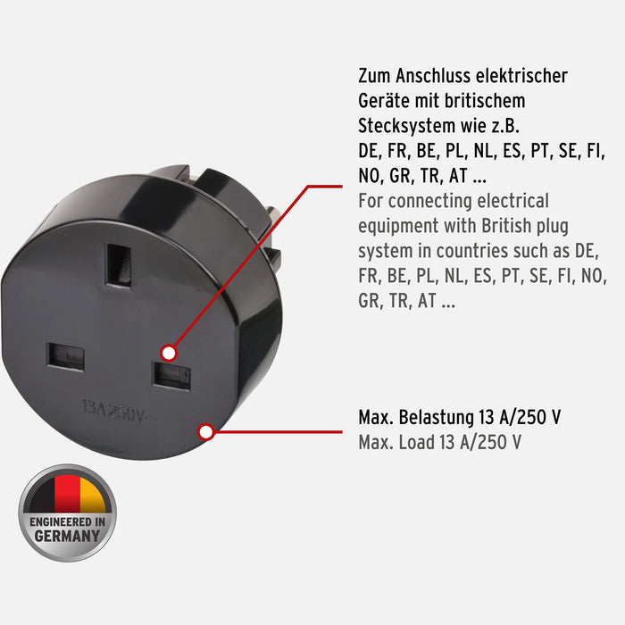 Travel Adapter GB-to-Europe Earthed