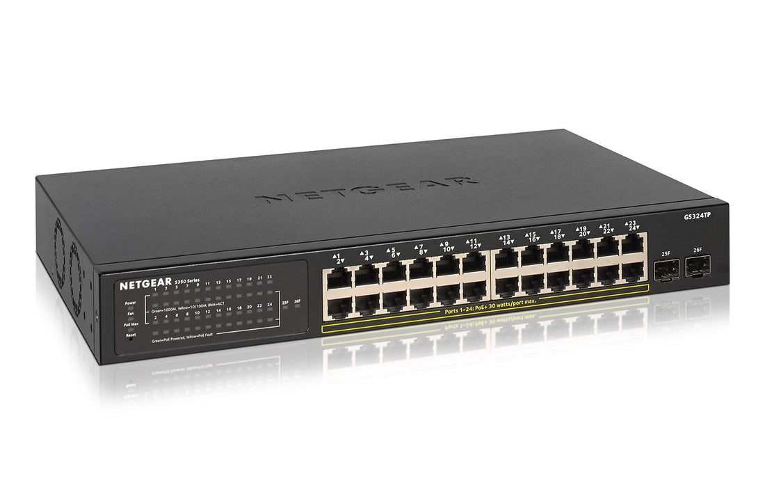 Best Value NETGEAR 24-Port Gigabit PoE+ Ethernet Smart Managed Pro Network Switch with 2 SFP, Hub, 190W PoE+ (GS324TP)