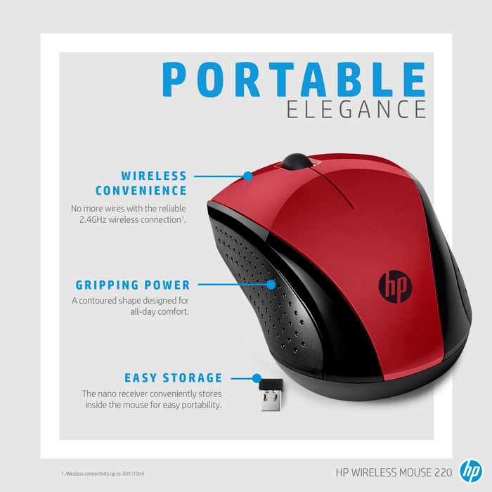 HP 220 - Mouse - 3 buttons - wireless - 2.4 GHz - USB wireless receiver - sunset red - CTO - for OMEN Obelisk by HP 875, HP 27, Laptop 15, Pavilion Gaming TG01, Spectre x360 Laptop