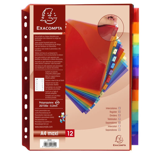 Best Value Exacompta PP Dividers, A4, Maxi, 12 Parts - Multi-coloured