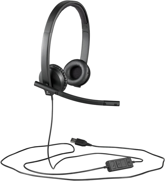 Best Value Logitech H570e Wired Headset, Stereo Headphones with Noise-Cancelling Microphone, USB, In-Line Controls with Mute Button, Indicator LED, PC/Mac/Laptop - Black