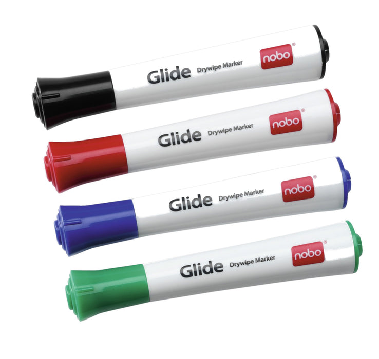 Best Value Nobo Glide Drywipe Markers, Standard Nib, Pack of 4, Assorted Colours, 1902096