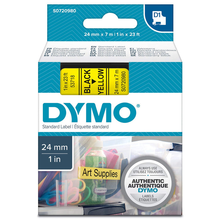 Best Value Dymo 24 mm x 7 m Roll D1 Labels, Self-Adhesive Labels for LabelManager Label Printers, Authentic, Black Print on Yellow