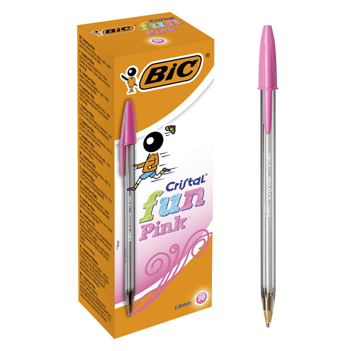 Best Value BIC Cristal Fun Ballpoint Pens Wide Point (1.6 mm) - Pink, Box of 20