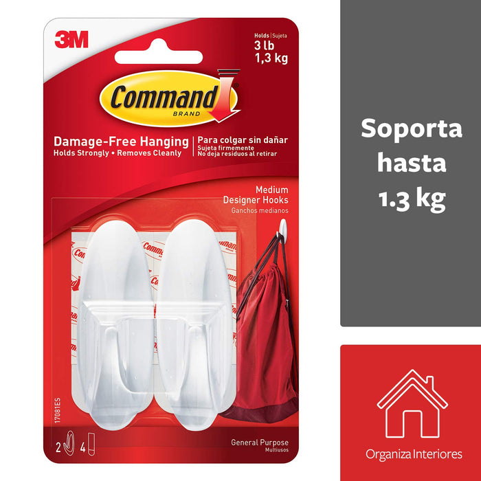 Best Value 2x Command Medium Hooks with 4x Command Strips (17081)-white