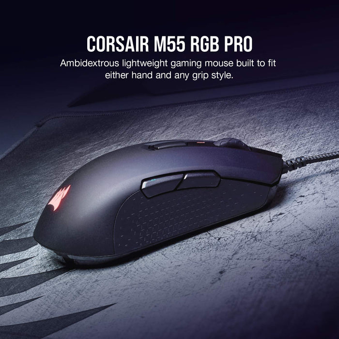 Best Value Corsair M55 PRO RGB, Ambidextrous Multi-Grip Optical Gaming Mouse (12400 DPI Optical Sensor, Lightweight, 8 Programmable Buttons, RGB Multi-Colour Backlighting), Black