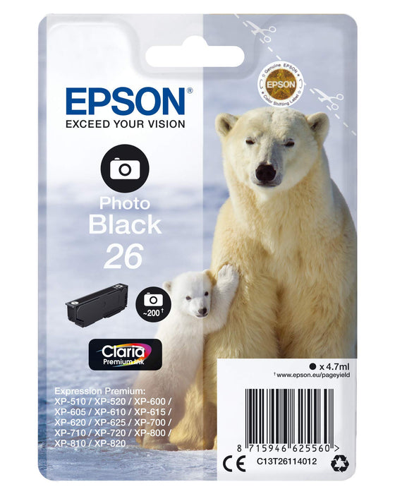 Best Value Epson Polar Bear 26 Standard Ink Cartridge, Photo Black, Genuine, Amazon Dash Replenishment Ready