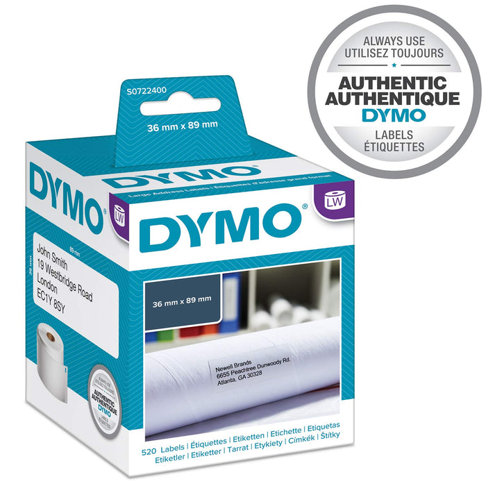 Best Value Dymo 36 mm x 89 mm LW Large Address Labels, 2 Rolls of 260, (520 Easy-Peel Labels), Self-Adhesive, for LabelWriter Label Makers, Authentic, Black Print on White