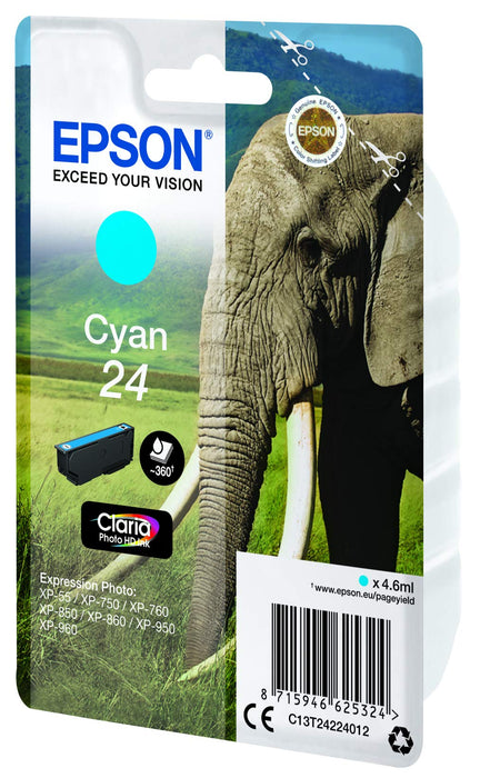 Best Value EPSON C13T24224012 Elephant Ink Cartridge for Expression Photo XP-960 Series, Cyan, Genuine, Amazon Dash Replenishment Ready