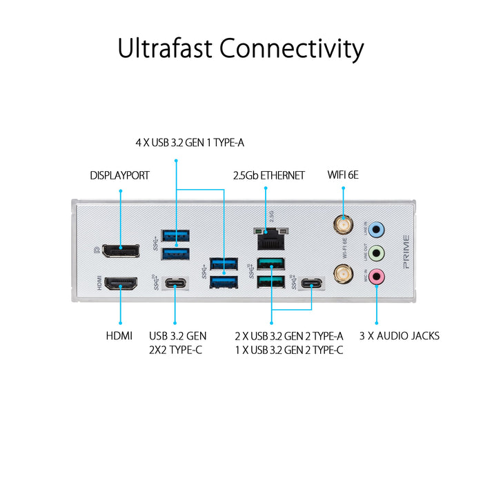 ASUS Prime Z790-A WIFI - Motherboard - ATX - LGA1700 Socket - Z790 Chipset - USB 3.2 Gen 1, USB 3.2 Gen 2, USB-C 3.2 Gen2, USB-C 3.2 Gen 2x2 - 2.5 Gigabit LAN, Wi-Fi 6, Bluetooth - onboard graphics (CPU required) - HD Audio (8-channel)