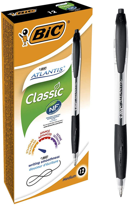 Best Value BIC Atlantis Clic Ball Pen 1.0mm Box of 12 - Black