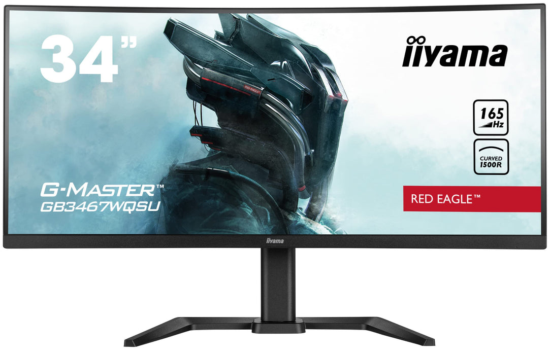 iiyama G-MASTER Red Eagle GB3467WQSU-B5 - LED monitor - curved - 34" - 3440 x 1440 UWQHD @ 165 Hz - VA - 550 cd/m² - 3000:1 - HDR400 - 0.4 ms - 2xHDMI, 2xDisplayPort - speakers - matte black