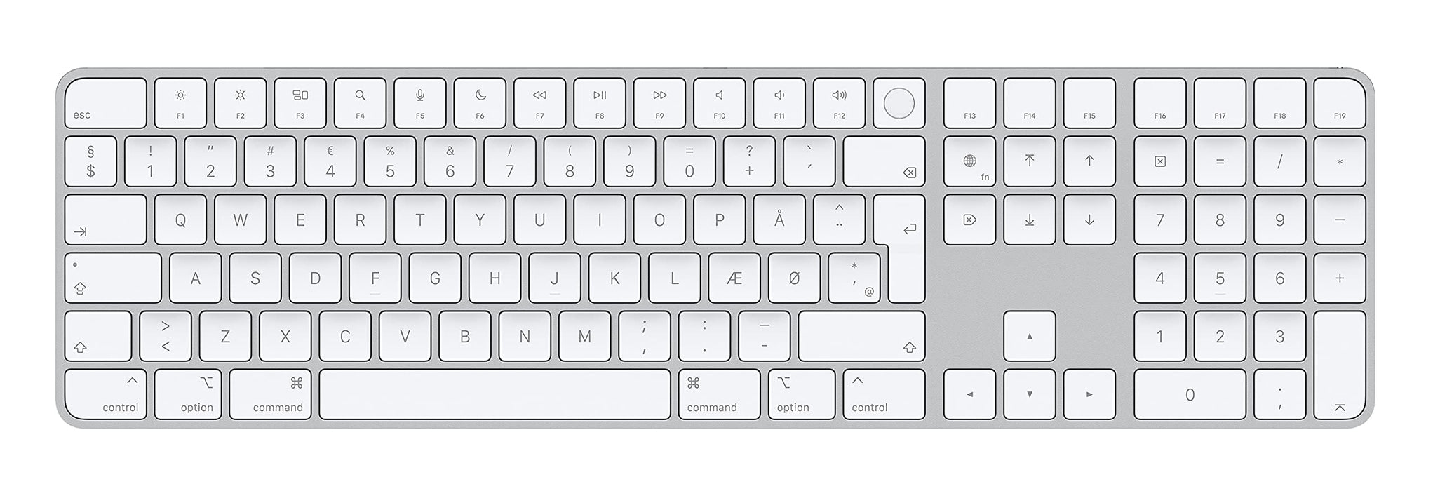 Apple Magic Keyboard with Touch ID and Numeric Keypad - Keyboard - Bluetooth, USB-C - QWERTY - Danish - for iMac (Early 2021), Mac mini (Late 2020), MacBook Air (Late 2020), MacBook Pro